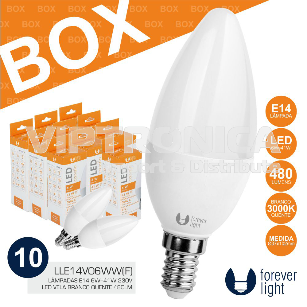 (imagem para) BOX 10 LÂMPADAS E14 6W=41W 230V LED BRANCO QUENTE 480LM